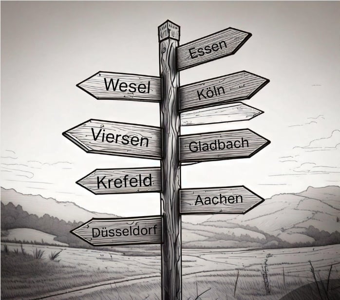 Wegweiser Städte im Westen von NRW